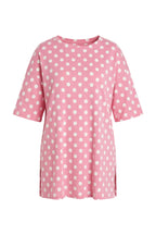 Plus Size Short Sleeve Crew Neck Side Slit Polka Dot Blouse