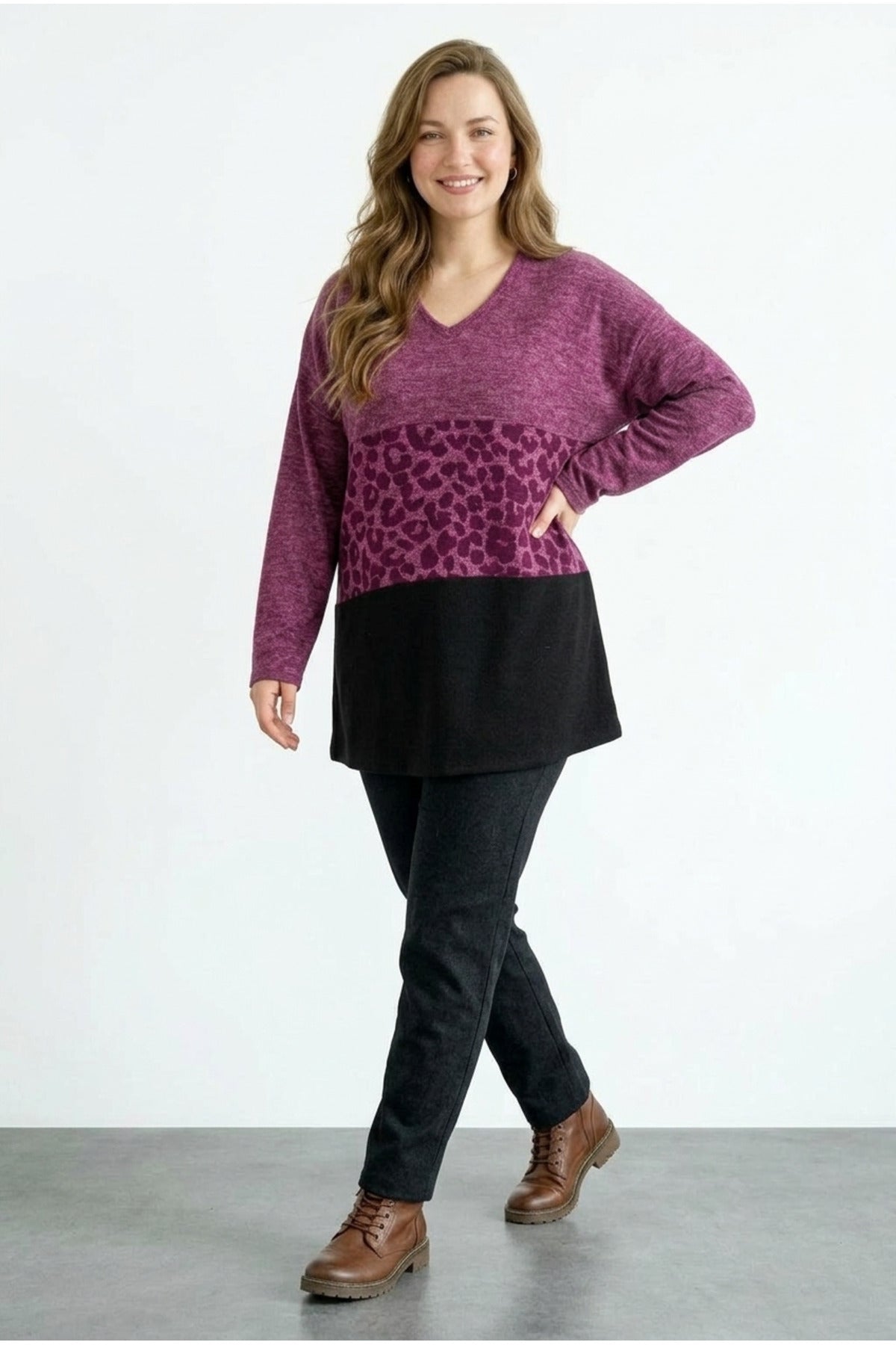 Plus Size V-Neck Long Sleeve Plush Sweatshirt