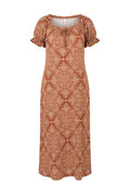 Plus Size Square Neck Long Dress with Ruffled Sleeves, Tie Detail, and Stretchy Fabric