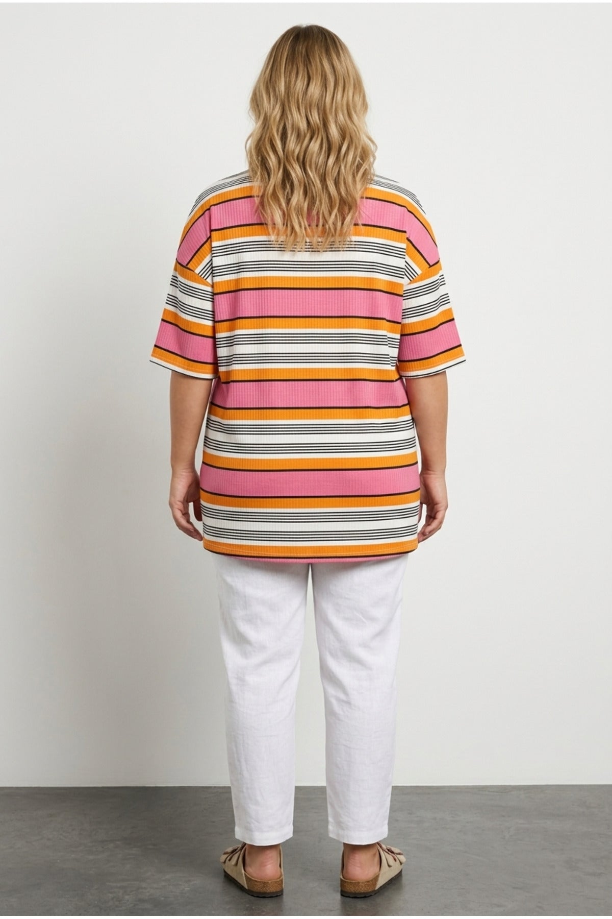 Plus Size Striped T-shirt with Slit Detail