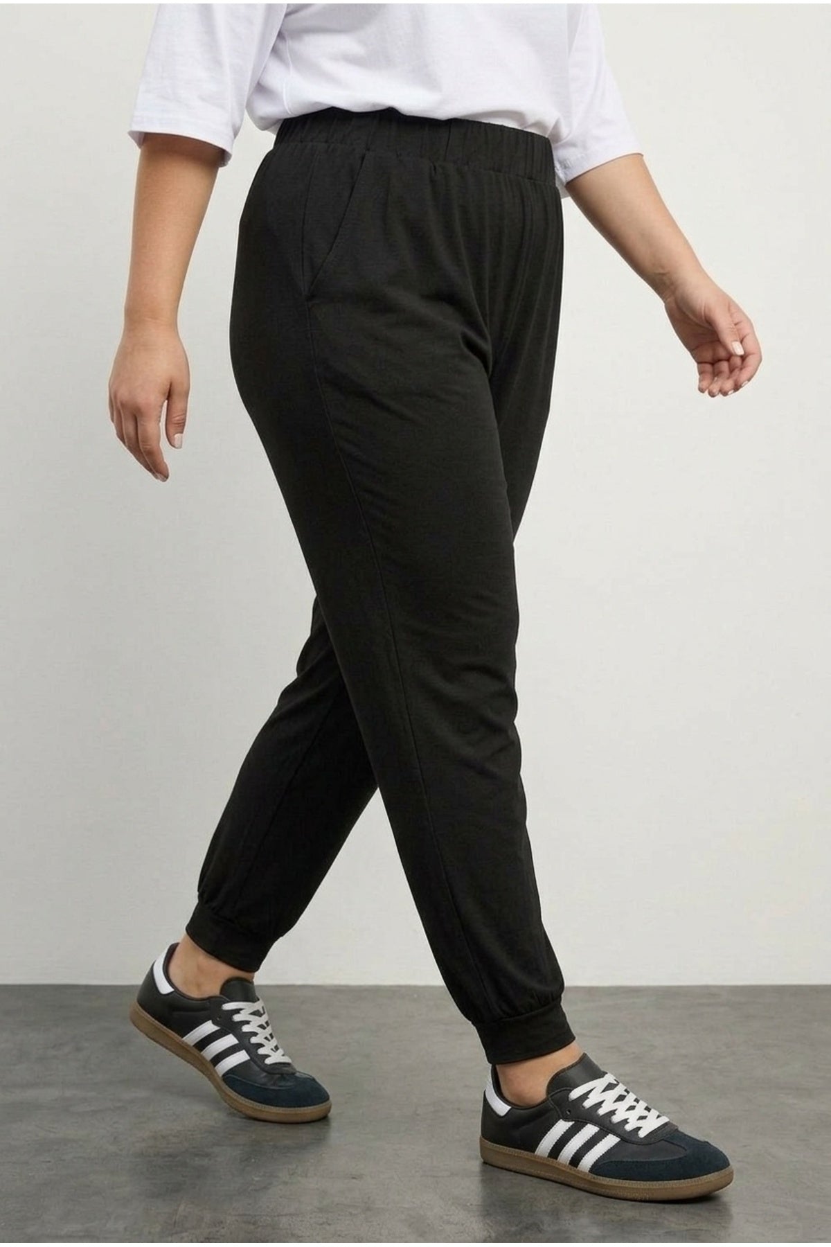 Plus Size Lightweight Trousers with Elasticated Hem and Waist, and Pockets