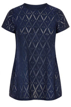 Plus Size Crew Neck Short Sleeve Lace Detail Unlined Blouse