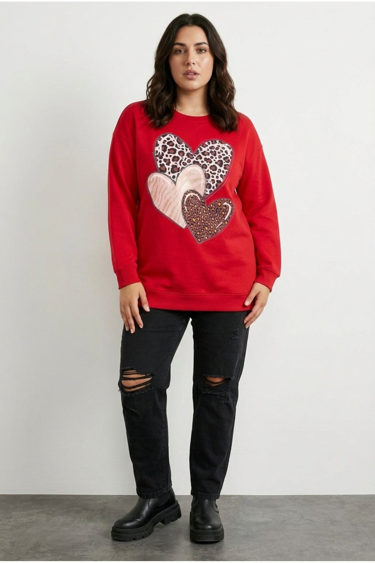Plus Size Crew Neck Long Sleeve Printed Stretchy Fabric Sweatshirt