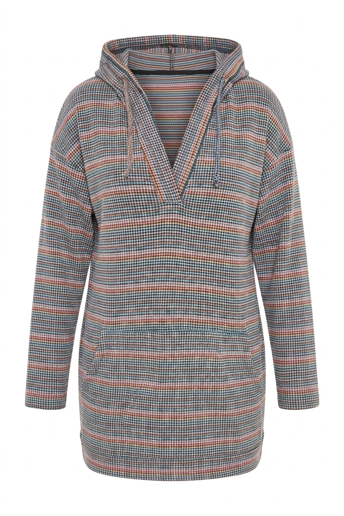 Plus Size V-Neck Long Sleeve Hooded Textured Stretchy Fabric Sweatshirt