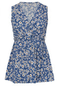 Plus Size V-Neck Sleeveless Floral Patterned Belted Wrap Blouse