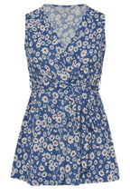 Plus Size V-Neck Sleeveless Floral Patterned Belted Wrap Blouse