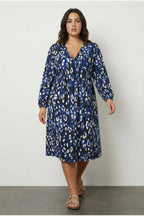 Plus Size V-Neck Long Sleeve Crinkle Fabric Midi Dress