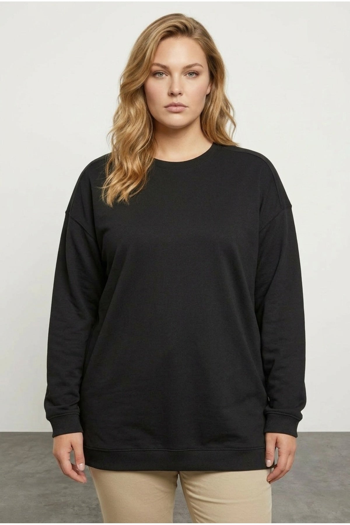 Plus Size Crew Neck Long Sleeve Basic Sweatshirt