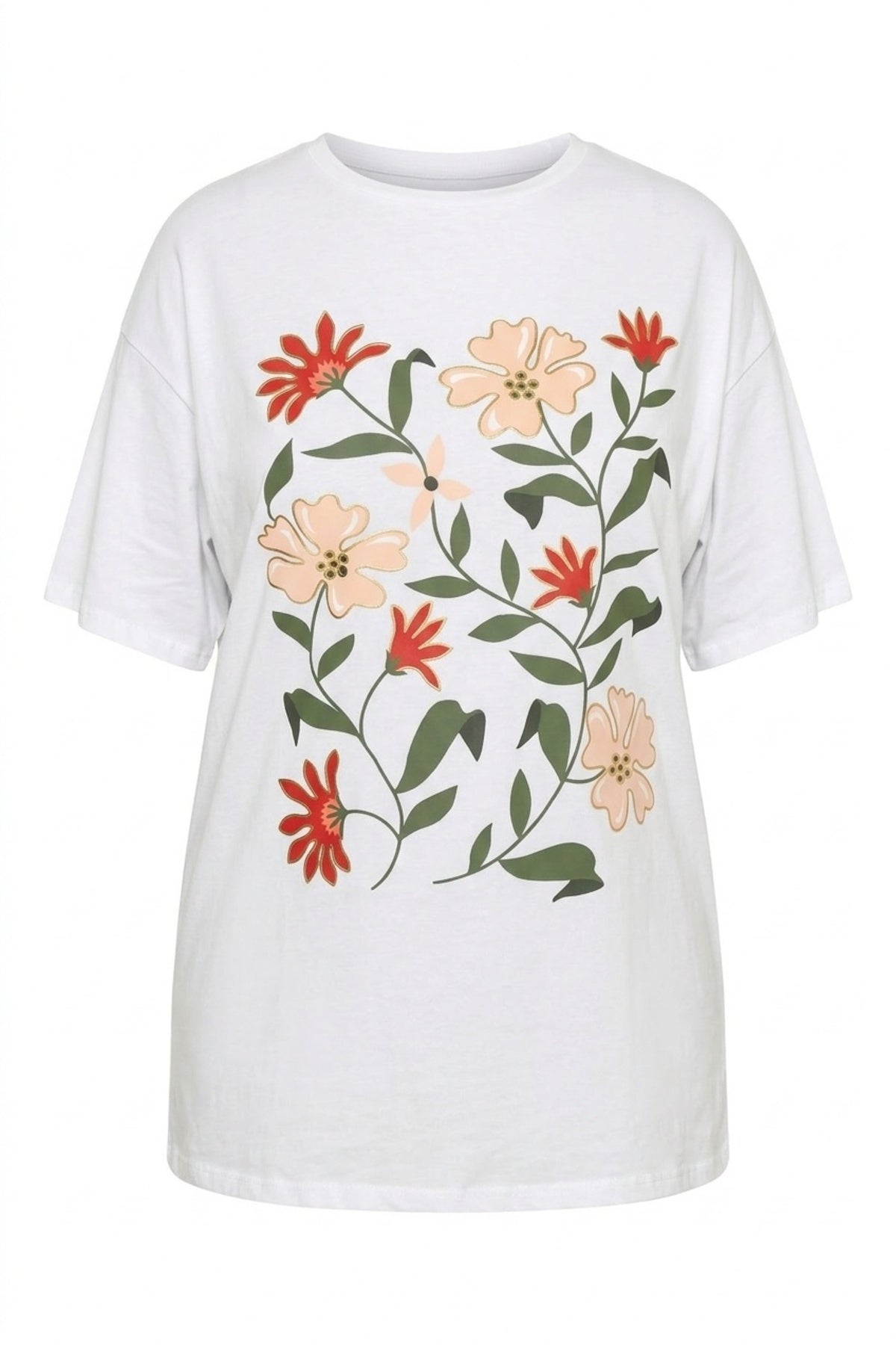 Plus Size Short Sleeve Crew Neck Floral Patterned T-shirt