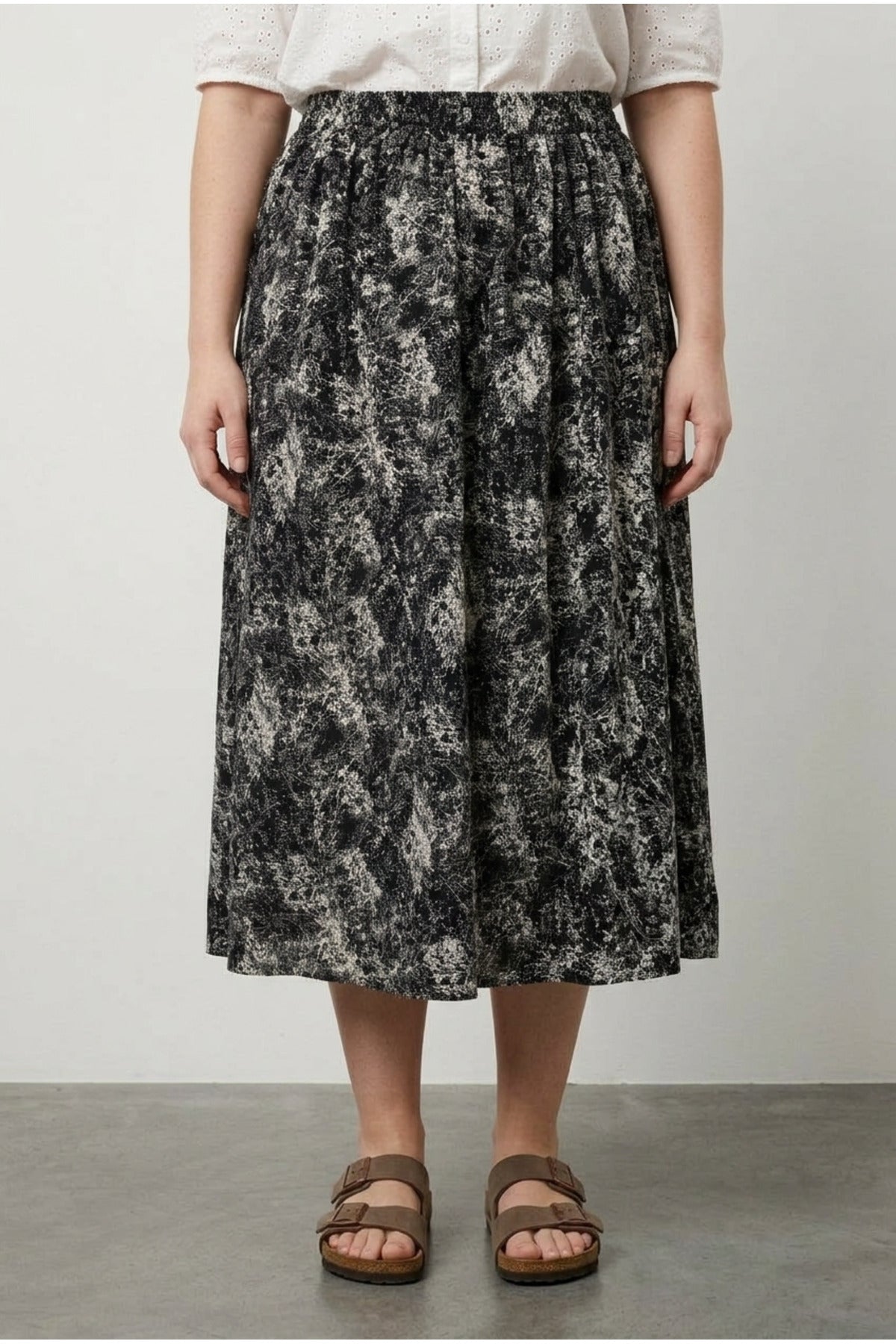 Plus Size Elastic Waist Pleated Patterned Stretchy Fabric Skirt