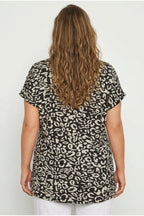 Plus Size Crew Neck Eyelet Detailed Patterned T-shirt