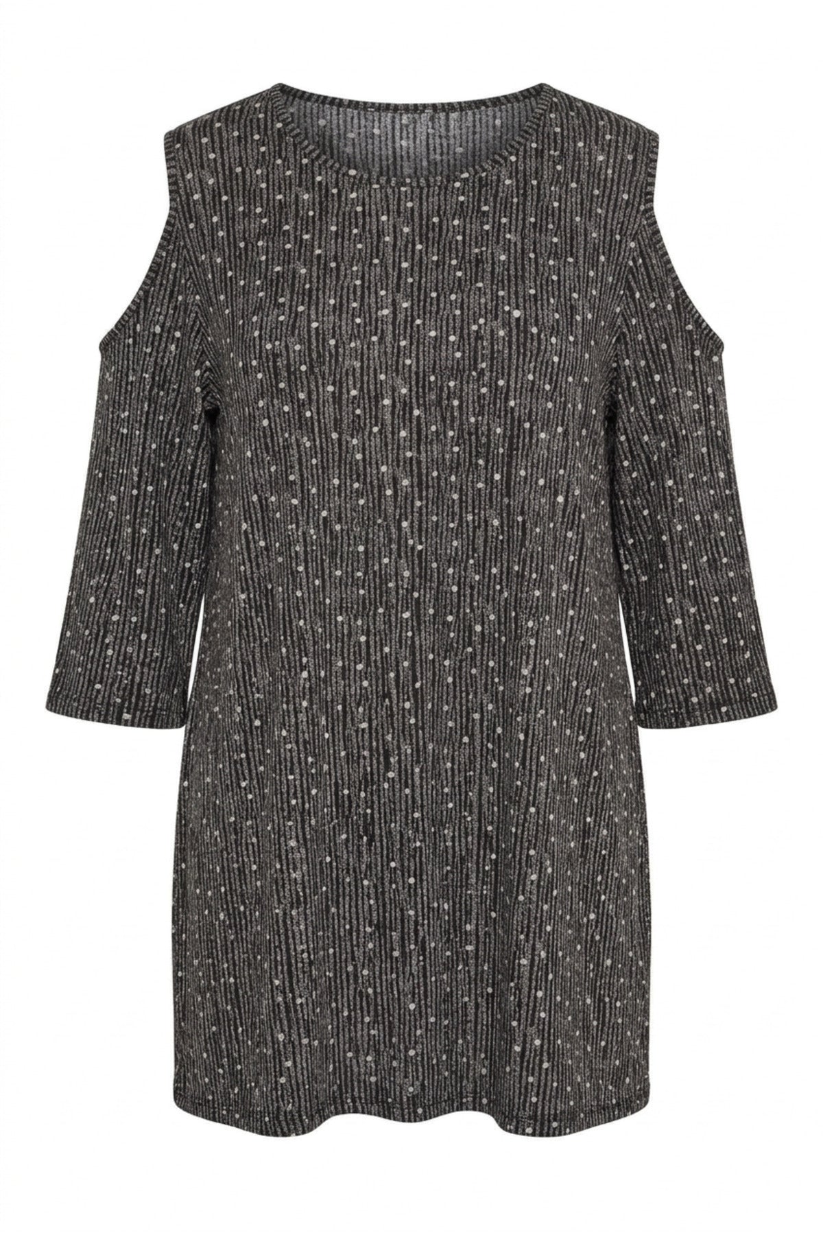 Plus Size Open Shoulder Detailed Polka Dot Half Sleeve Blouse