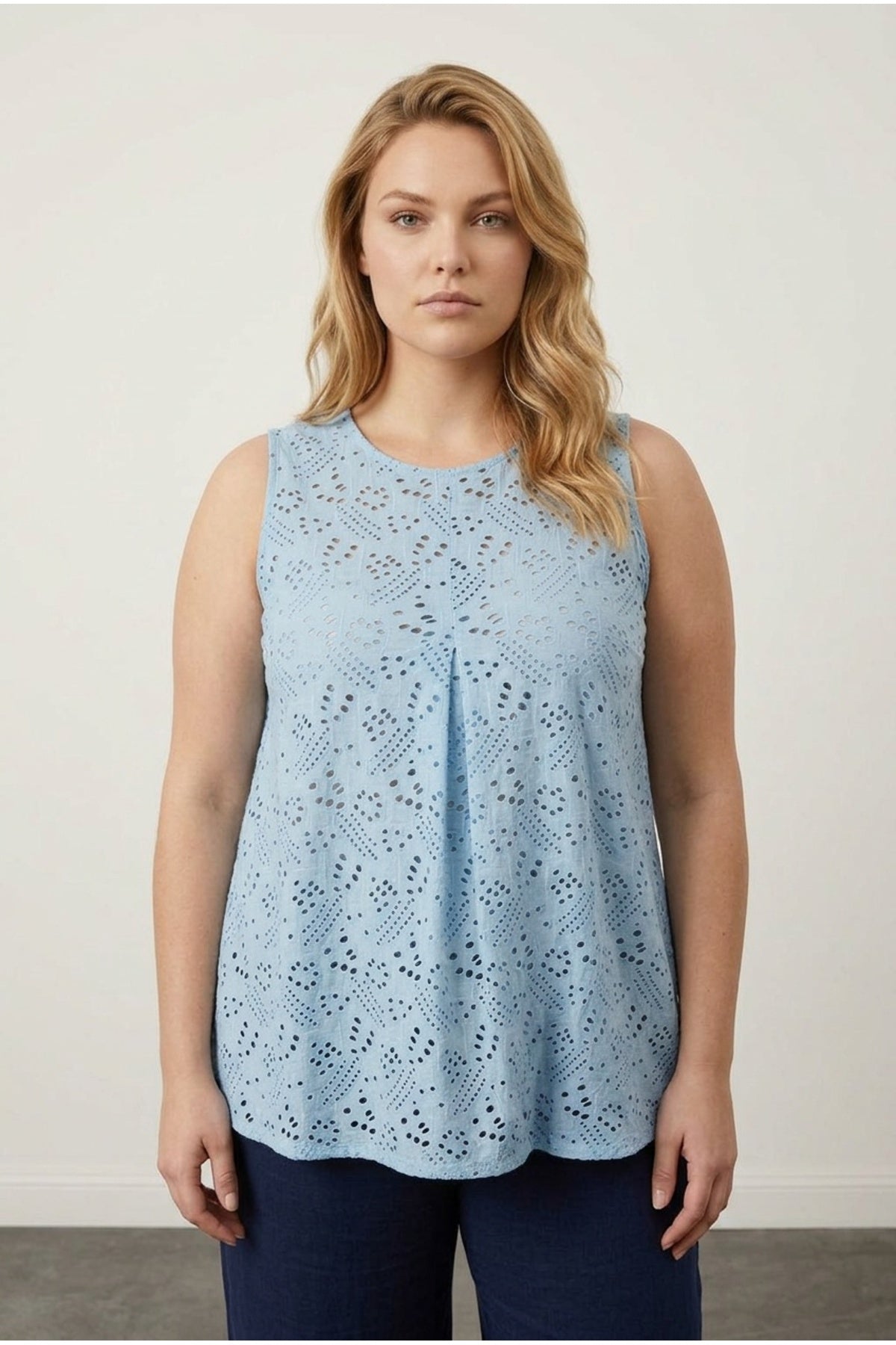 Plus Size V-Neck Sleeveless Lace Detailed Unlined Blouse