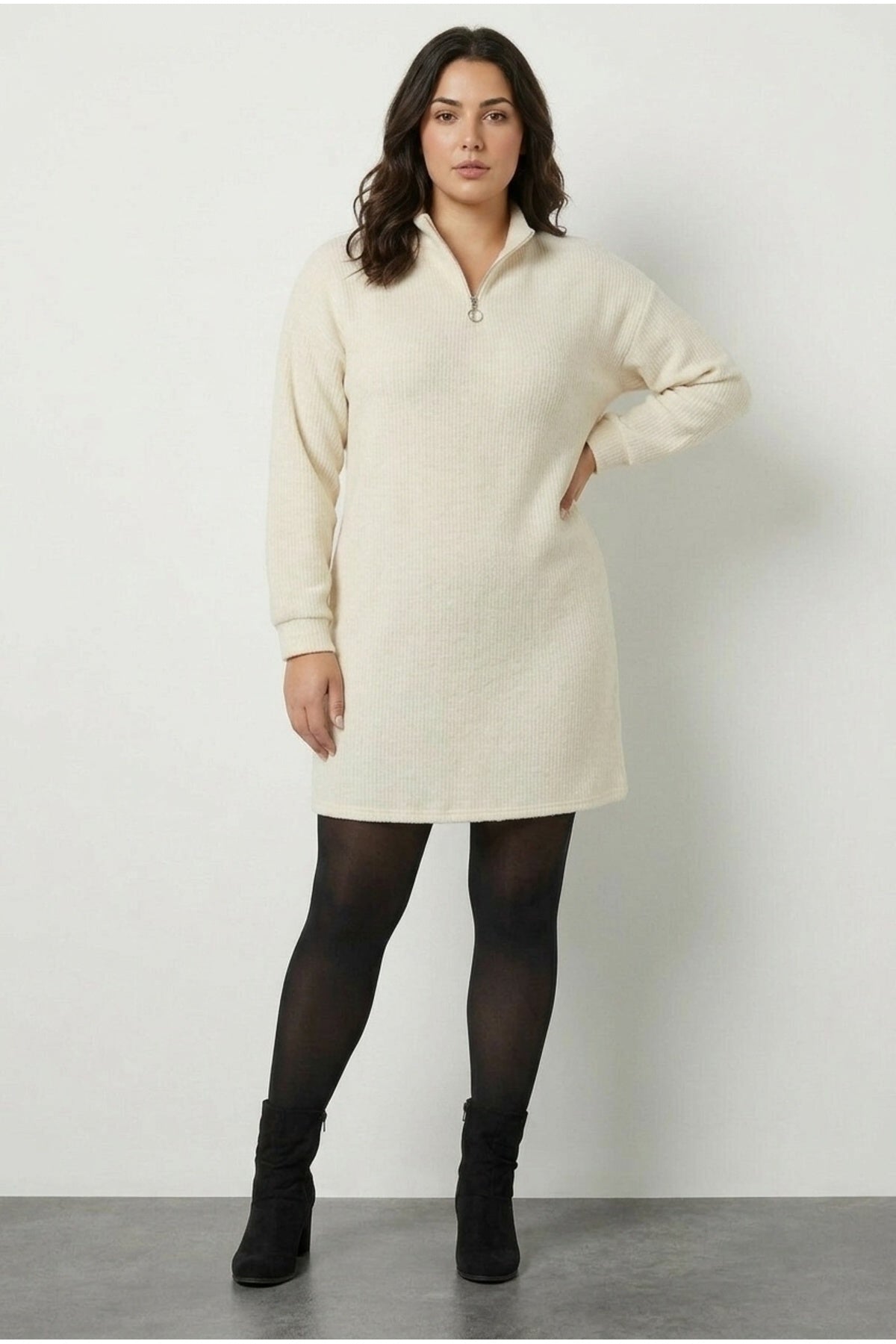 Plus Size Cream Zippered Dress