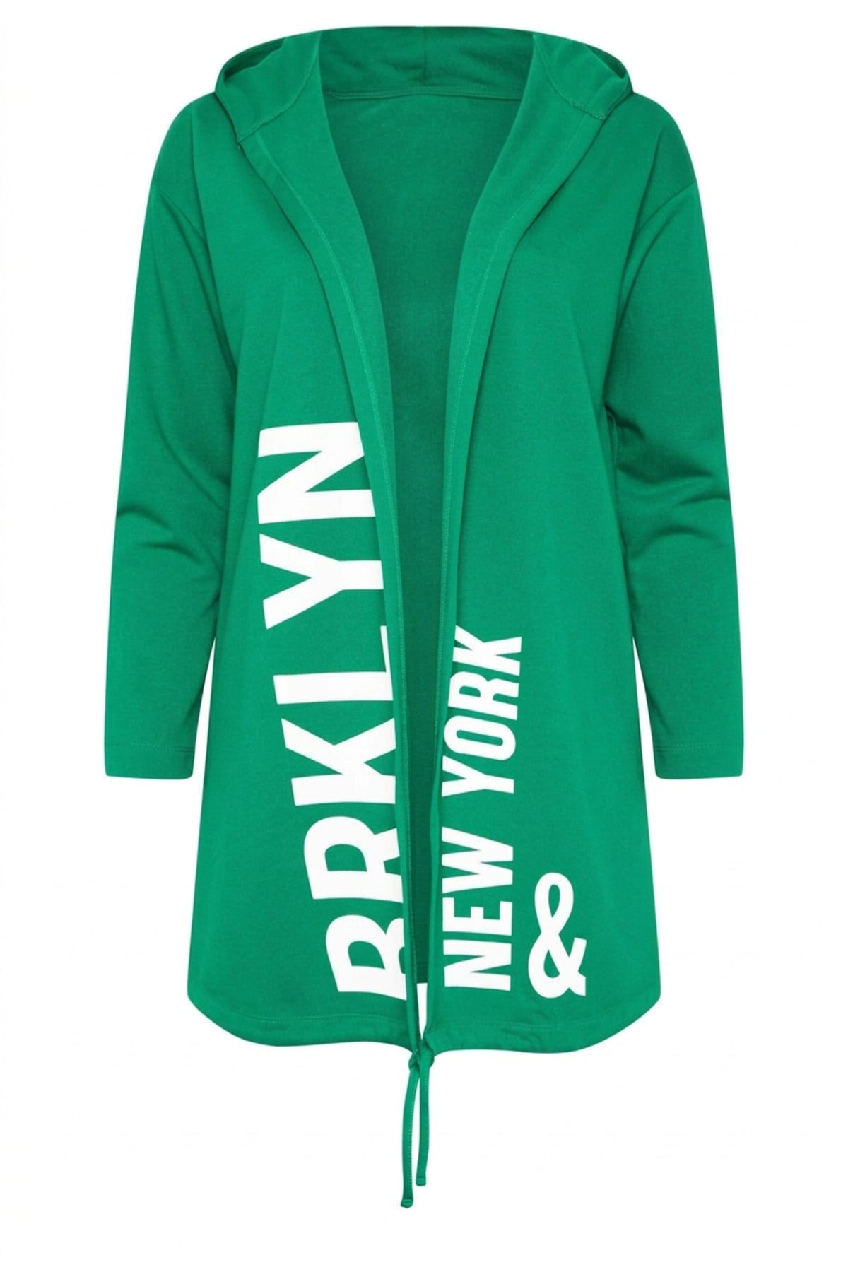Plus Size Hooded Long Sleeve Text Print Pocketless Cardigan