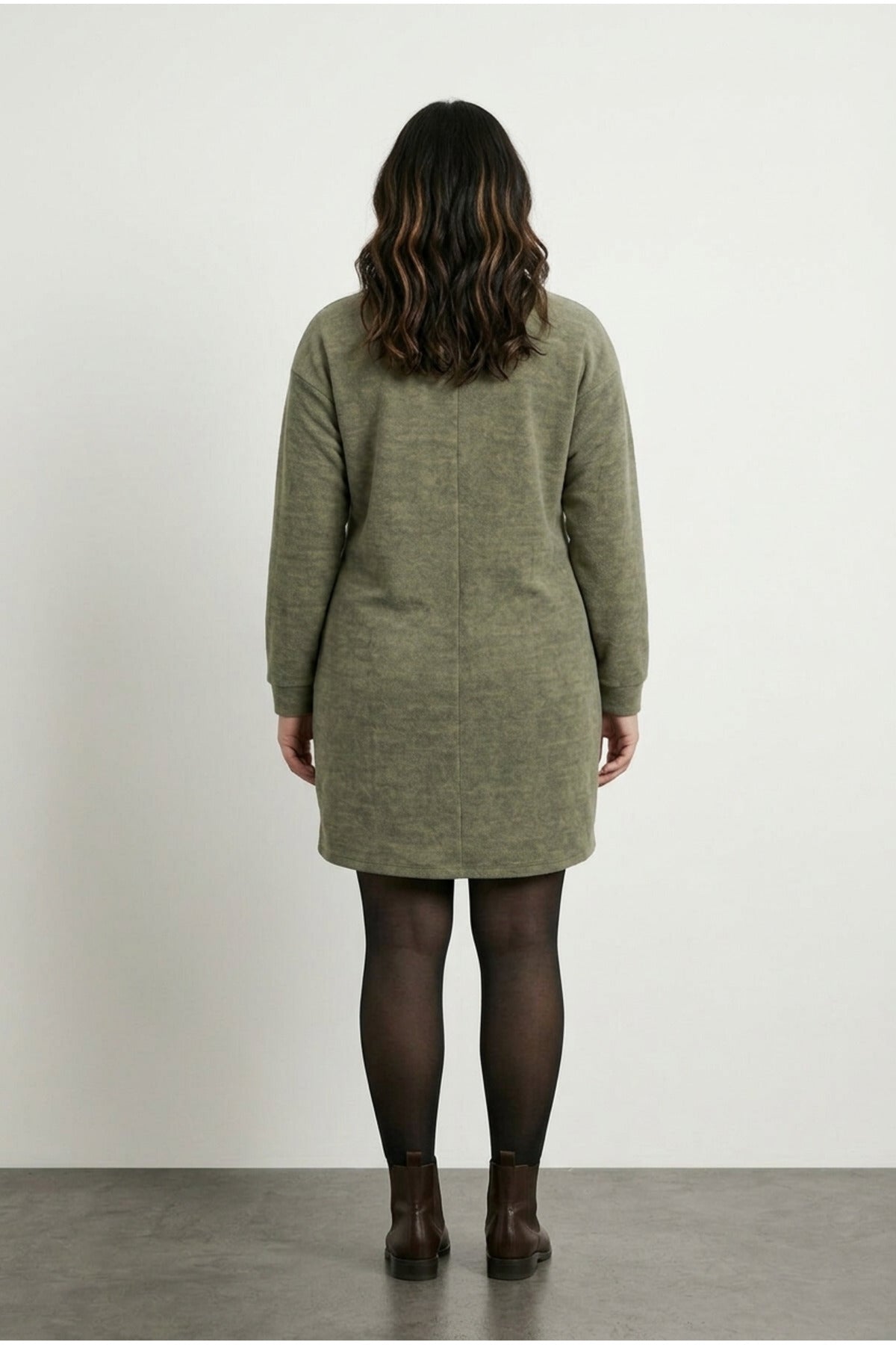 Plus Size Fluffy Textured Green Midi Dress