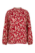 Plus Size Ruched Neck Long Sleeve Patterned Blouse