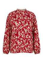 Plus Size Ruched Neck Long Sleeve Patterned Blouse