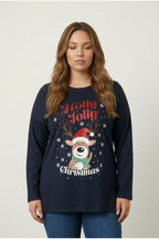 Plus Size Christmas Themed Crew Neck Long Sleeve Slitted Sweatshirt
