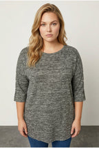 Plus Size Half Sleeve Button Detailed Soft Textured Sweater