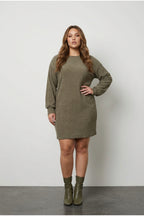 Plus Size Long Sleeve Crew Neck Straight Cut Dress
