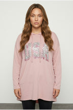 Plus Size Hooded Sequin Detailed Pocketless Long Sleeve Sweatshirt