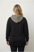 Plus Size Long Sleeve Pocketed Side Slit Patterned Hooded Sweatshirt
