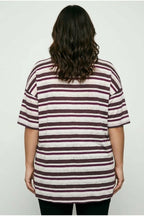 Plus Size Side Slit Short Sleeve Crew Neck Striped T-shirt
