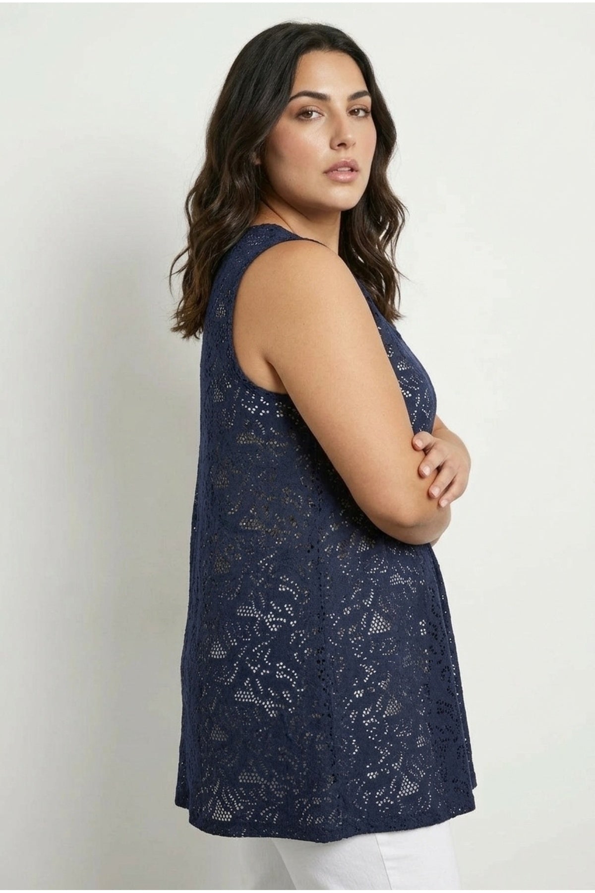 Plus Size V-Neck Sleeveless Unlined Lace T-shirt