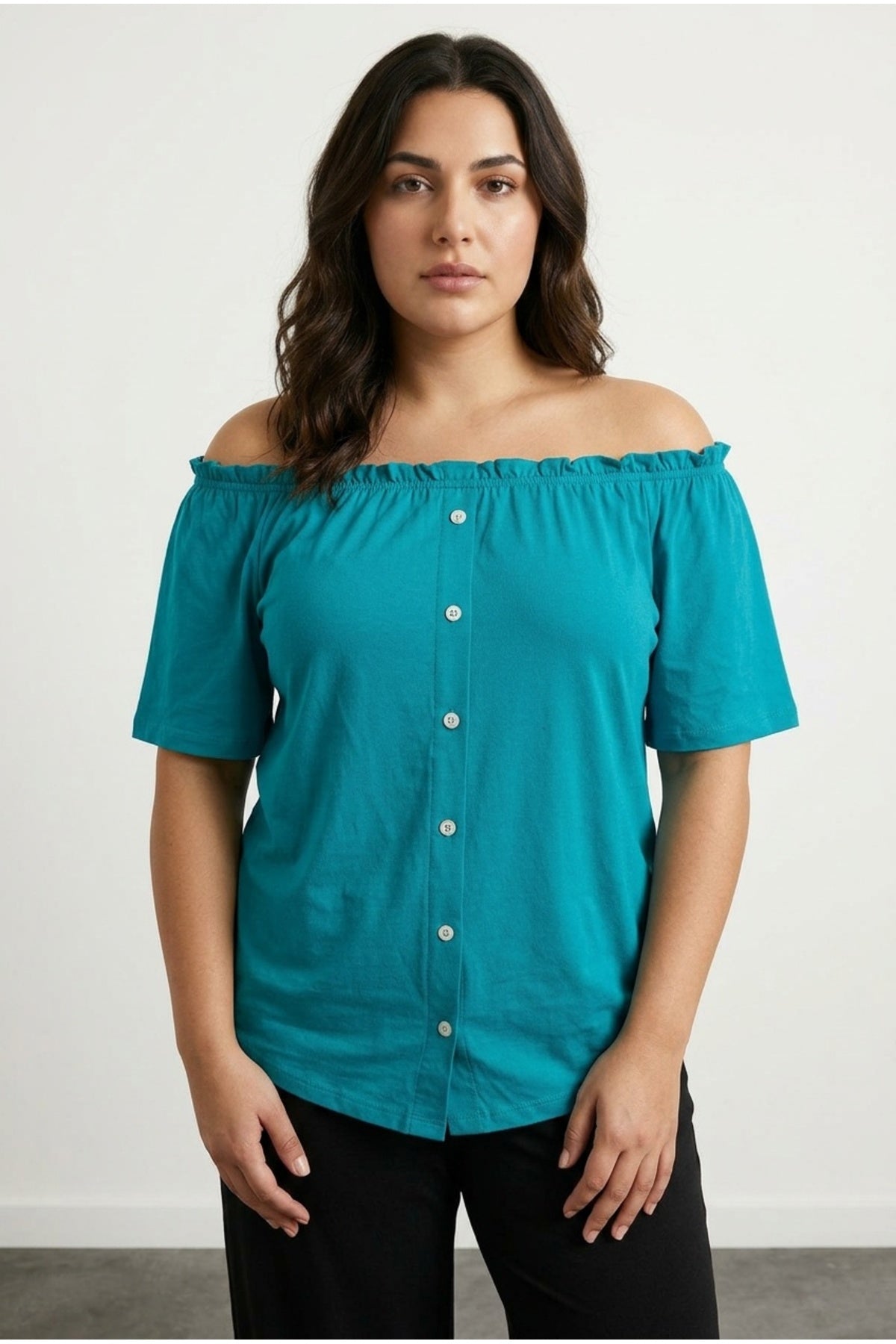 Plus Size Off-Shoulder Button Detailed Strapless Blouse