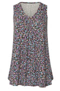Plus Size Sleeveless V-Neck Floral Patterned Flared Hem Blouse