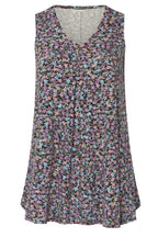 Plus Size Sleeveless V-Neck Floral Patterned Flared Hem Blouse