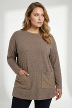 Plus Size Leopard Stone Embellished Coffee Fluffy Sweater