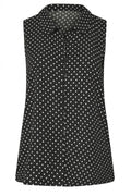 Plus Size Polo Neck Sleeveless Buttoned Polka Dot T-shirt