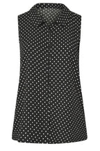 Plus Size Polo Neck Sleeveless Buttoned Polka Dot T-shirt