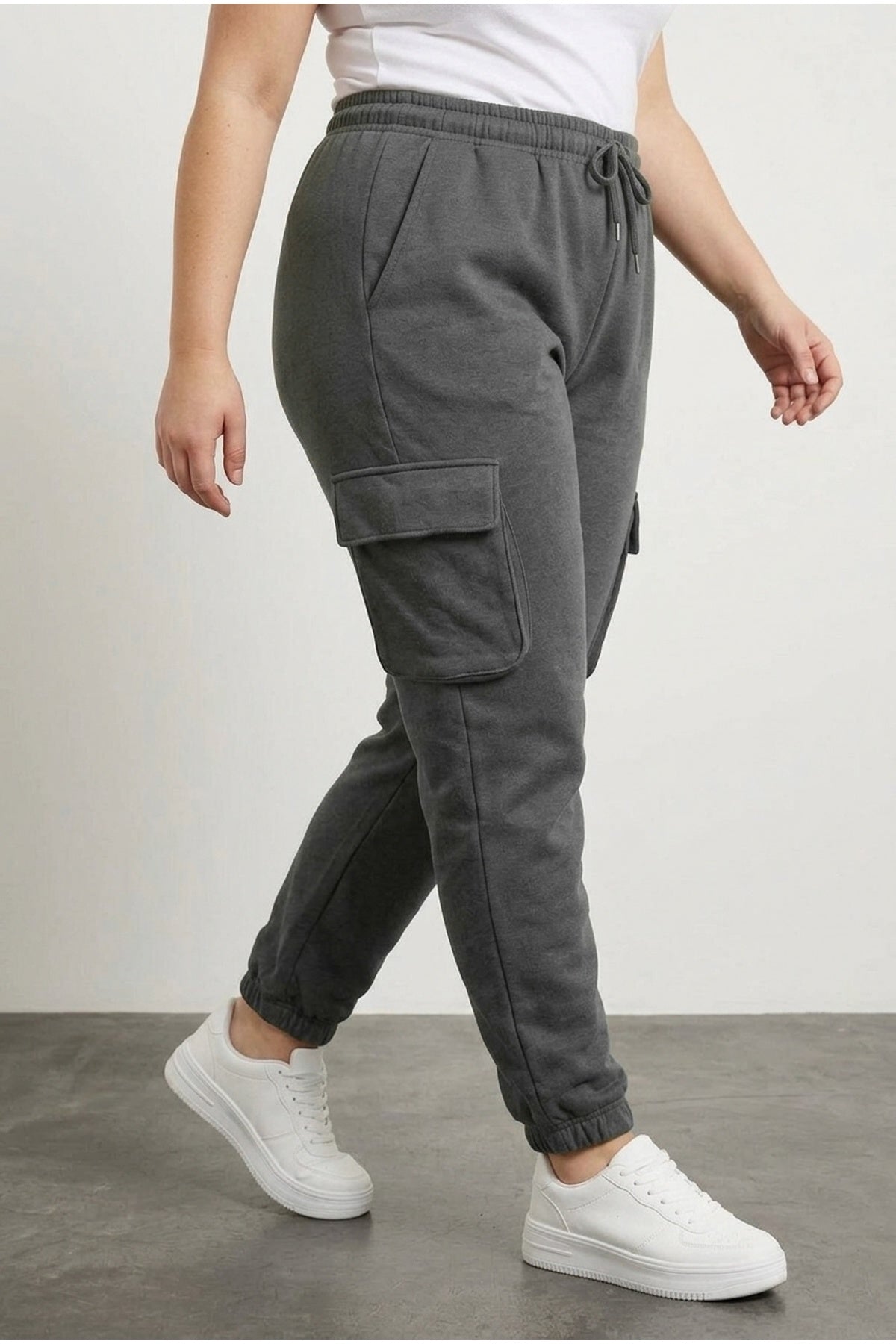 Plus Size Elastic Waist and Cuffed Pocketed Cargo Jogger Pants