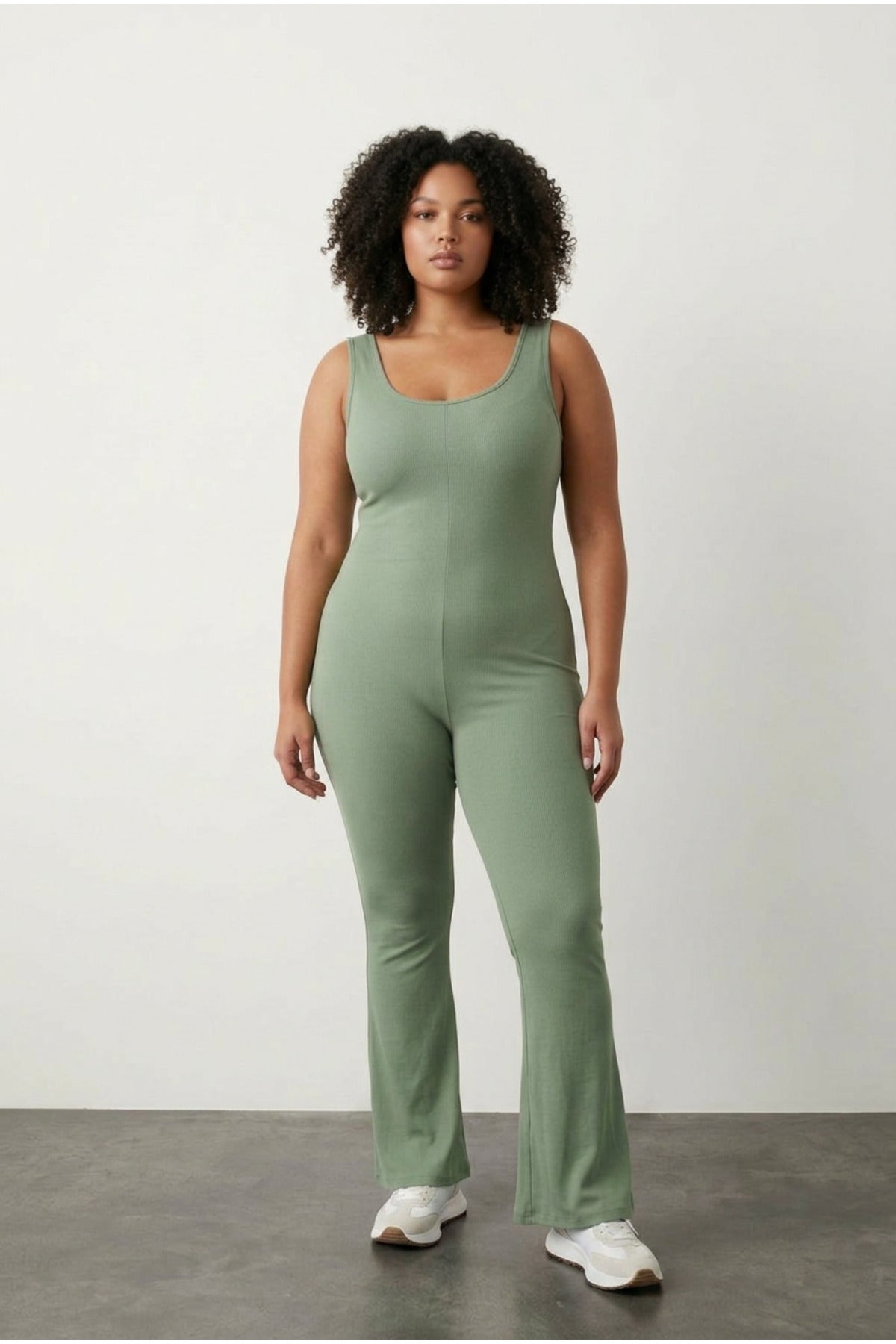 Plus Size Sleeveless Flare Leg Pull-on Stretchy Jumpsuit