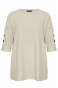 Plus Size 3/4 Sleeve Button Detail Soft Textured Sweater