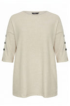 Plus Size 3/4 Sleeve Button Detail Soft Textured Sweater