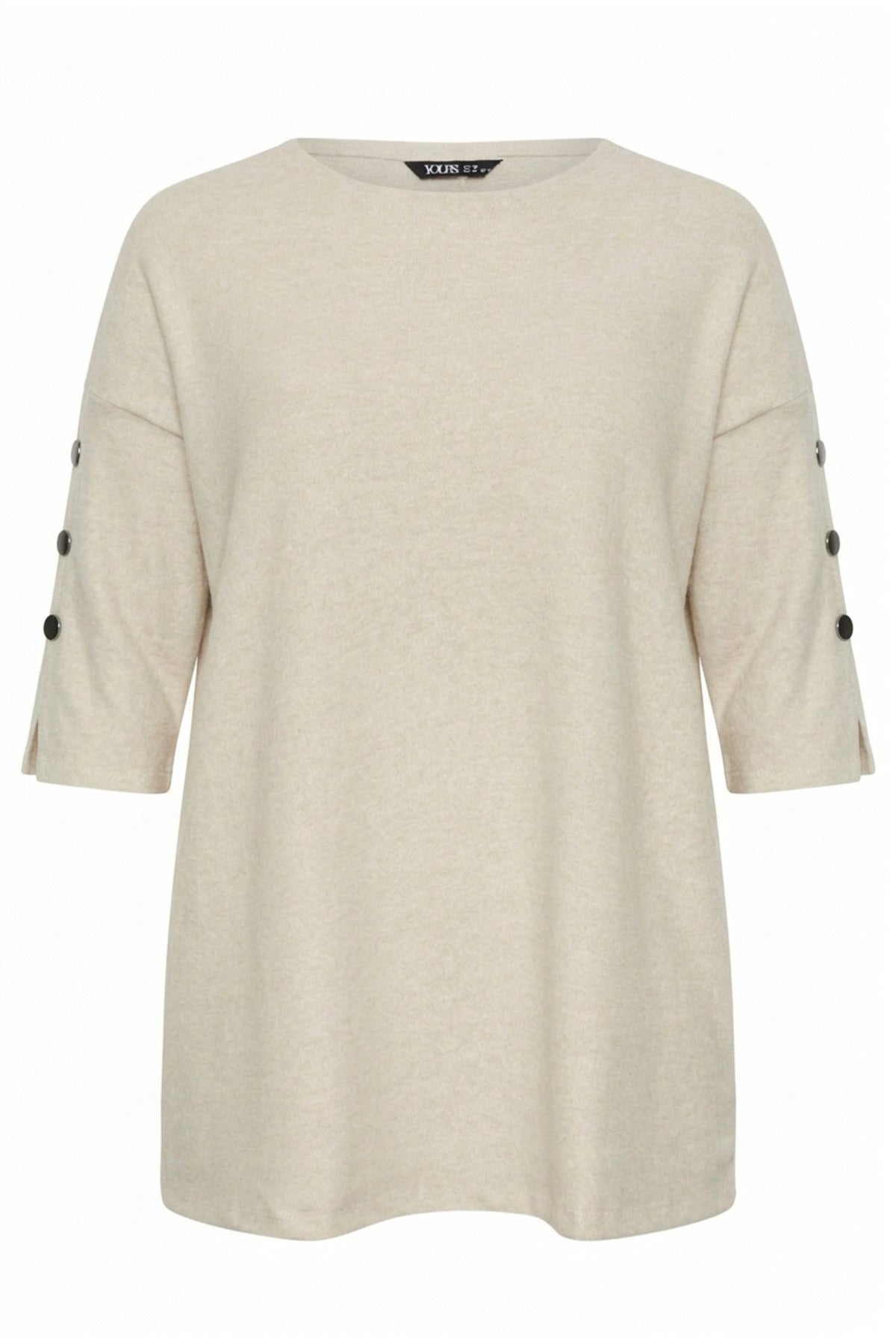 Plus Size 3/4 Sleeve Button Detail Soft Textured Sweater
