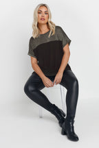 Plus Size Crew Neck Short Sleeve Shiny Printed T-shirt