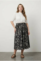 Plus Size Elastic Waist Pleated Patterned Stretchy Fabric Skirt