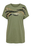 Plus Size Crew Neck Short Sleeve Sequined Glitter Print T-shirt