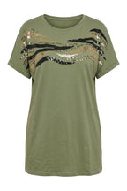 Plus Size Crew Neck Short Sleeve Sequined Glitter Print T-shirt