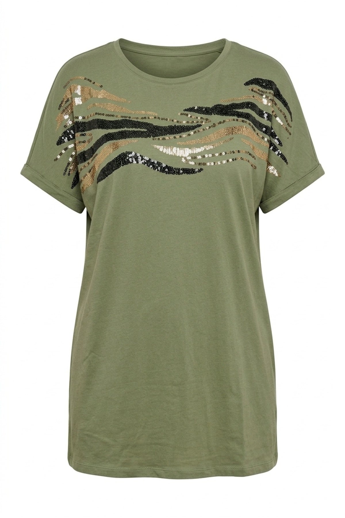 Plus Size Crew Neck Short Sleeve Sequined Glitter Print T-shirt