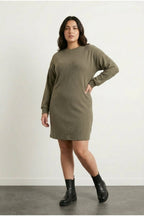 Plus Size Long Sleeve Crew Neck Straight Cut Dress
