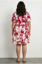 Plus Size Self-Tie Neck Floral Patterned Textured Jersey Above Knee Dress