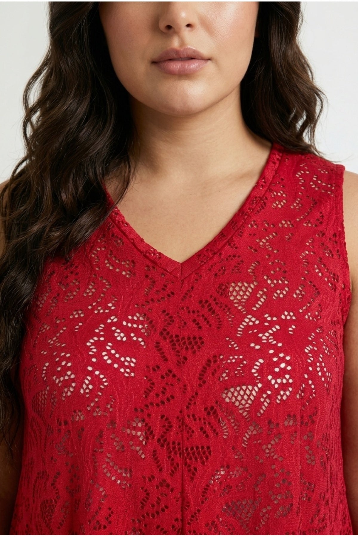 Plus Size V-Neck Sleeveless Unlined Lace T-shirt
