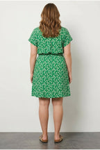 Plus Size Polo Neck Short Sleeve Floral Print Button Detail Belted Dress