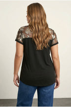 Plus Size Crew Neck Short Sleeve Sheer Neck Blouse